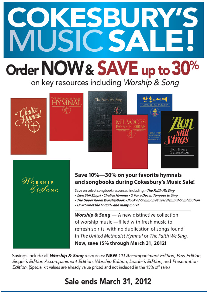 Save up to 30% during Cokesbury's Music Sale